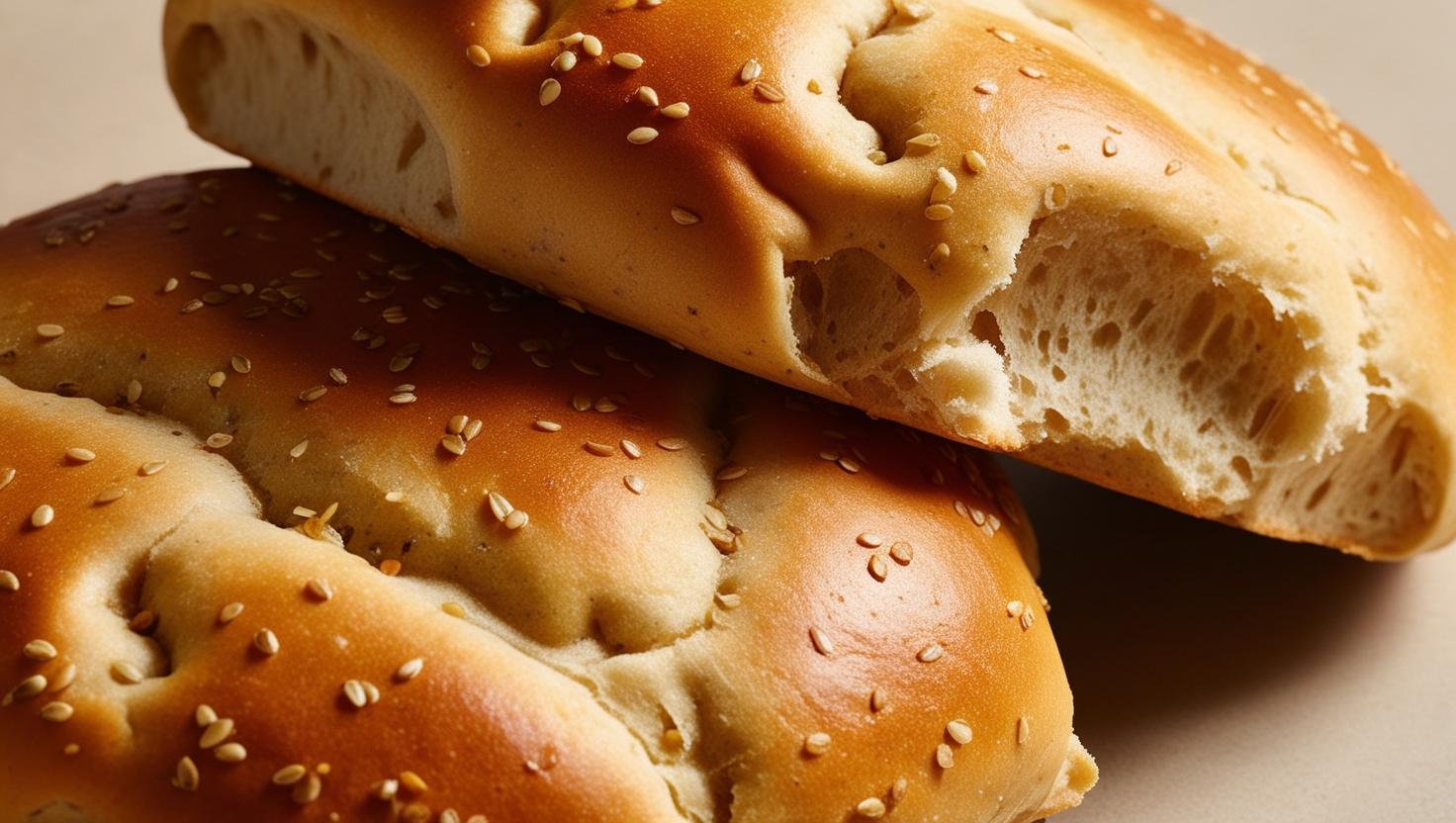 Chickpea humburger buns with ground flax seeds seen in the dough and more  edges gluten free with more yellow top