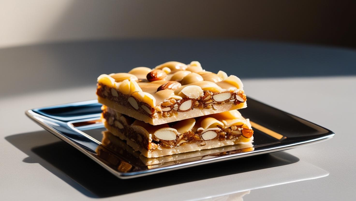 Honey almond thin petals bar on the square shinny on the plate